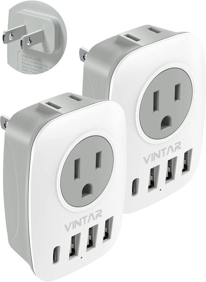 VINTAR US to Japan Plug Adapter, VINTAR Japan Travel Power Adapter with 2 AC Outlets, 3 USB and 1 USB C Ports, 2 Prong to 3 Prong Outlet Adapter for US to Japanese China Canada Philippines, Type A, 2 Pack - Image 1