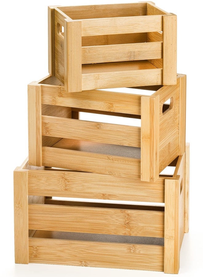 Lawei Set of 3 Bamboo Nesting Crates with Handles, Rustic Decorative Storage Container Box, Crate Box for Display, Farmhouse Bamboo Basket Bins for Fruit, Vegetable, Kitchen, Office, Bedroom, Closet - Image 1