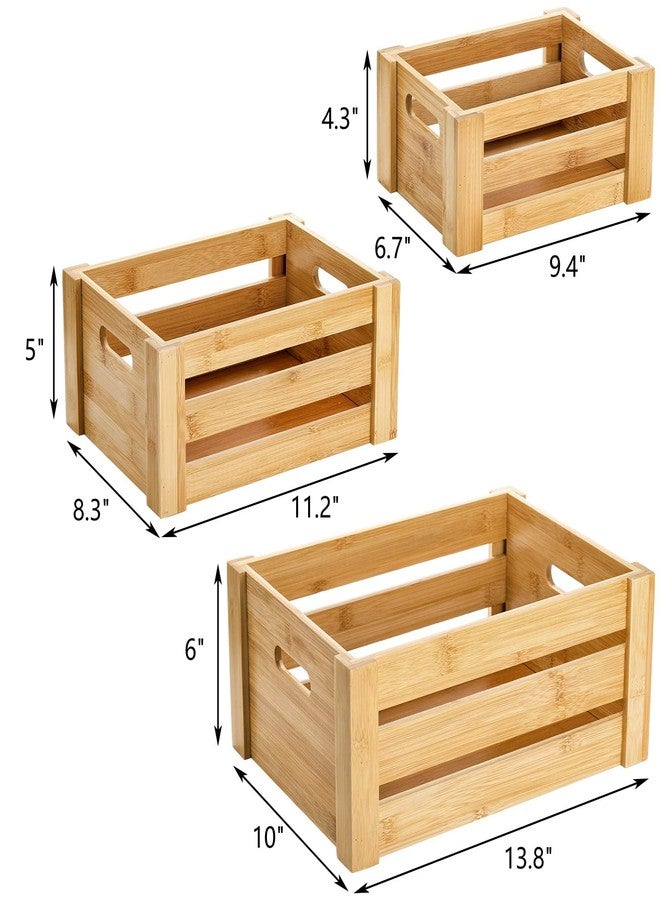 Lawei Set of 3 Bamboo Nesting Crates with Handles, Rustic Decorative Storage Container Box, Crate Box for Display, Farmhouse Bamboo Basket Bins for Fruit, Vegetable, Kitchen, Office, Bedroom, Closet - Image 2