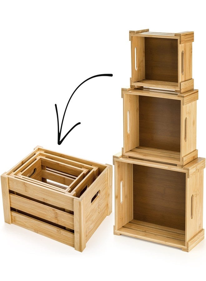 Lawei Set of 3 Bamboo Nesting Crates with Handles, Rustic Decorative Storage Container Box, Crate Box for Display, Farmhouse Bamboo Basket Bins for Fruit, Vegetable, Kitchen, Office, Bedroom, Closet - Image 4