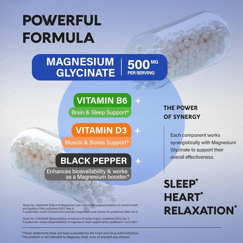 NUTRAHARMONY Magnesium Glycinate 500 mg  Chelated Supplement  98 High Absorption  Support for Sleep Muscle  Heart Health  Made in USA Lab Tested  NonGMO  240 Capsules - Image 5