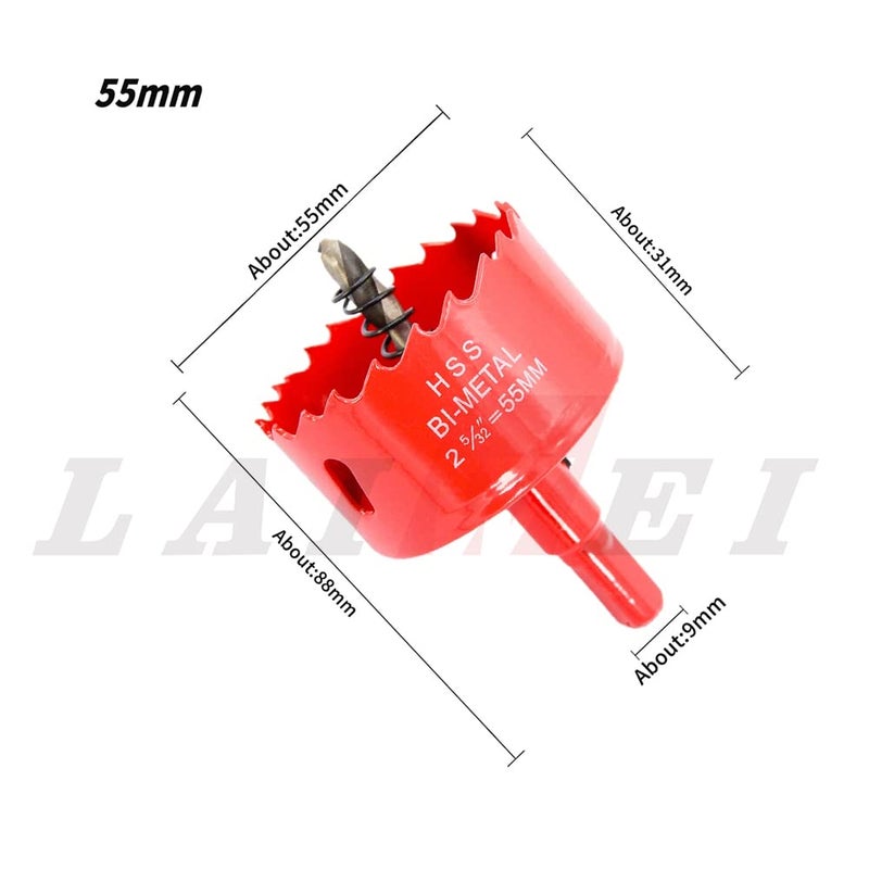 Laiwei Hole Saw Drill Bit HSS Hole Cutter with Arbor for Wood,PVC Board and Plasterboard(2-5/32"(55mm Hole Saw)) - Image 2