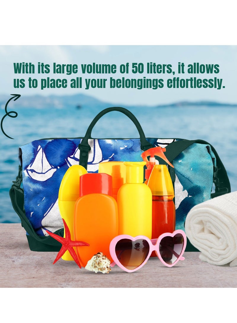 Anemoss Travel Duffel Bag, 50L Large Capacity, Oxford Polyster Blend Luggage Bag, Travel Bag with Zipper and Pockets, Duffel Bag for Gym Sports Fitness, Travel Hand Luggage Bags, Sail Design Tote Bag - Image 4