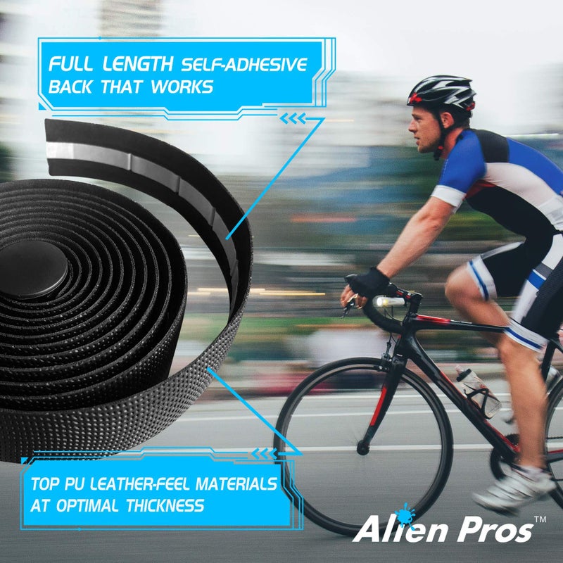 ALIEN PROS Bike Handlebar Tape PU (Set of 2) Black - Enhance your bike Grip with These bicycle handle bar tape - Wrap your bike for an awesome comfortable ride (Set of 2, Black) - Image 5