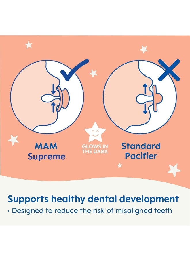 MAM MAM Supreme Night Baby Pacifier, for Sensitive Skin, Patented, 2 Pack, 16+ Months, Girl  - Image 3