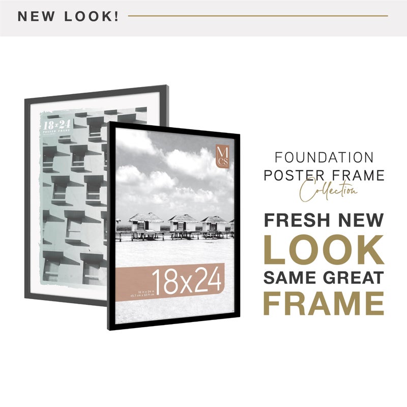 MCS Foundation 18x24 Poster Frame Traditional Black, Vertical & Horizontal Wall Hanging Large Picture Frame for Photos, Posters & Art Prints (1-Pack) - Image 2