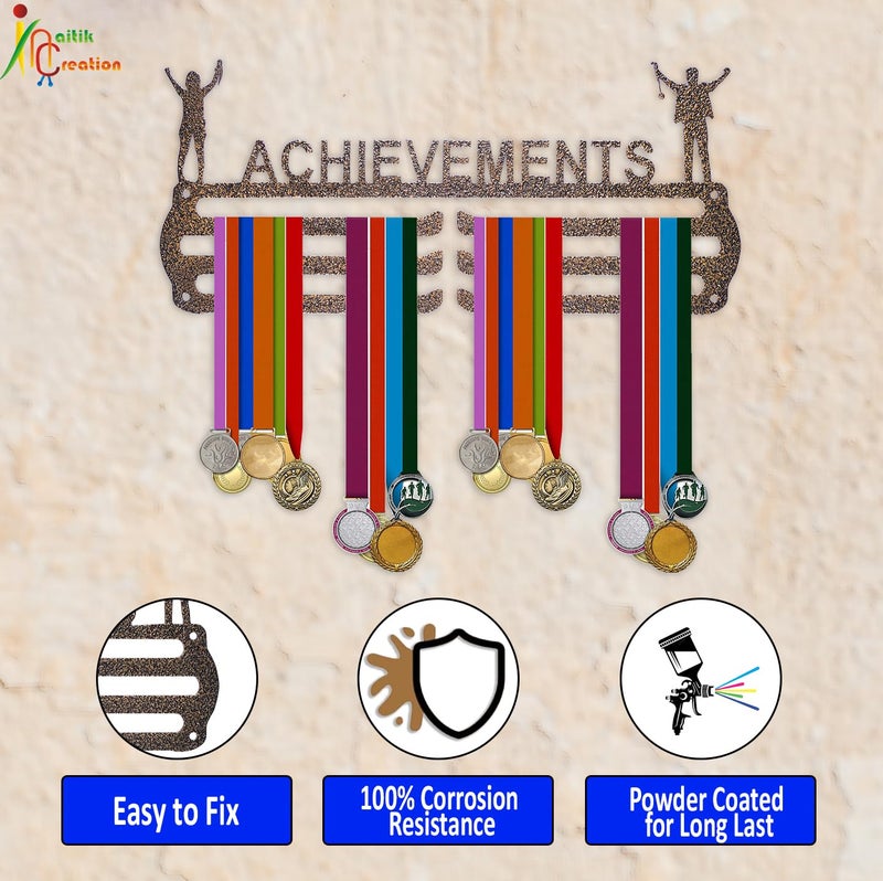NAITIK CREATION Achievements Medal Hanger for Wall – Metal Wall Display - Holds Up to 65 Medals - Sports Medal Holder - Premium Antique Golden - Perfect for Kids and Athletes - Image 5