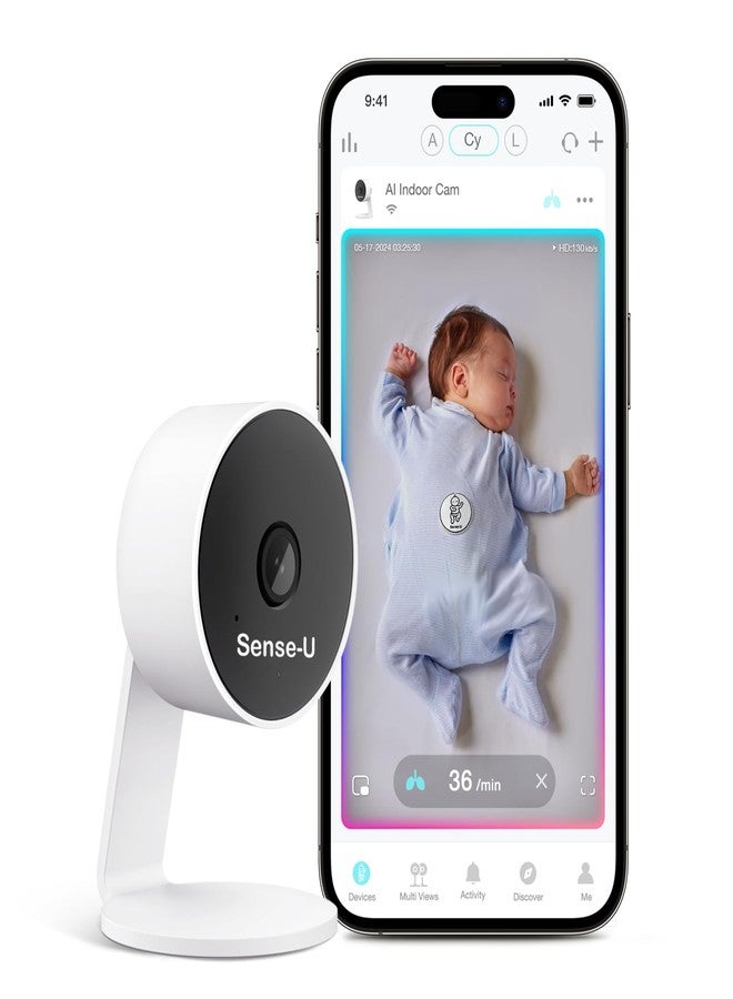Sense-U AI Baby Camera Monitor with Sensor-Free Sleep Breathing Movement Detection, Smart Security Indoor Video Camera with Background Audio, Sound Detection, No Monthly Fee, for Peace of Mind - Image 1