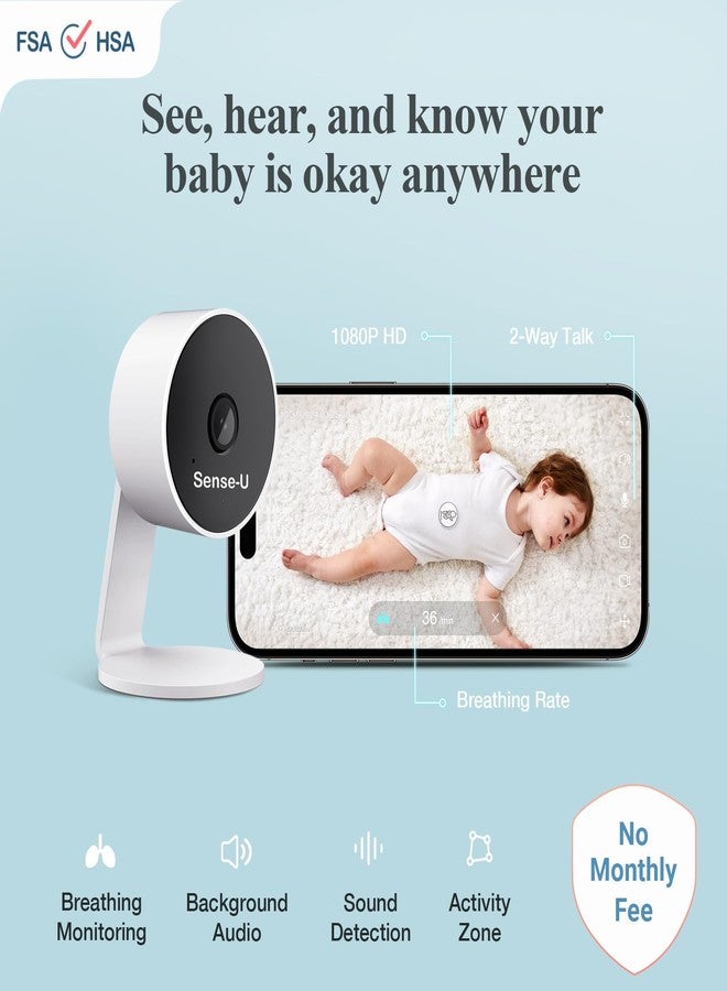 Sense-U AI Baby Camera Monitor with Sensor-Free Sleep Breathing Movement Detection, Smart Security Indoor Video Camera with Background Audio, Sound Detection, No Monthly Fee, for Peace of Mind - Image 2