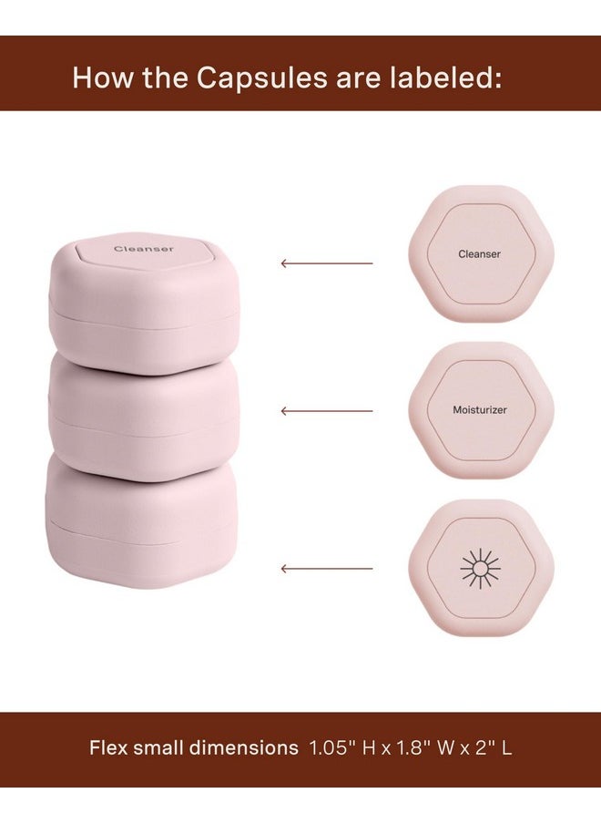 Cadence Travel Containers - Skincare Set - Magnetic Travel Capsules - For Facial Cleanser, Moisturizer, Sunscreen - 3 Small Capsules (0.56Oz) With Cleanser, Moisturizer & Sun-Icon Labels - Petal  - Image 2