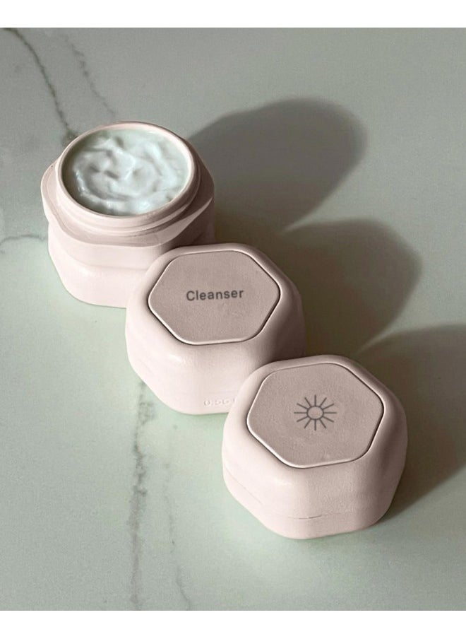 Cadence Travel Containers - Skincare Set - Magnetic Travel Capsules - For Facial Cleanser, Moisturizer, Sunscreen - 3 Small Capsules (0.56Oz) With Cleanser, Moisturizer & Sun-Icon Labels - Petal  - Image 4