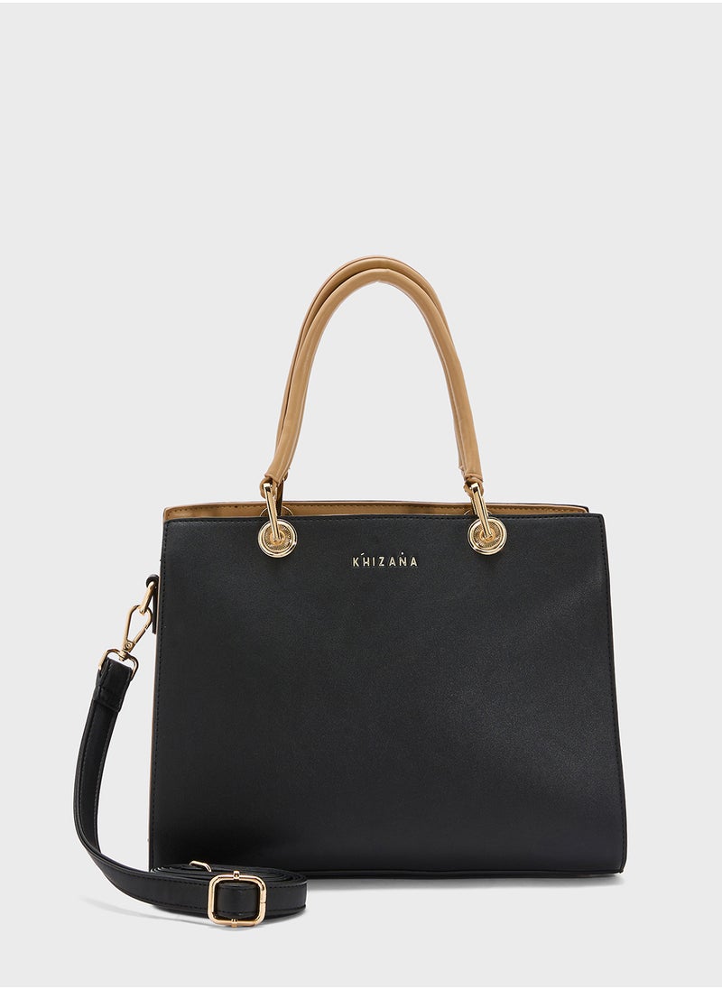 Khizana Contrast Handle Satchel Bag  - Image 1