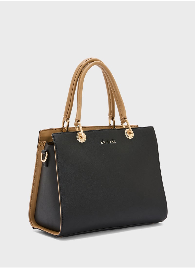 Khizana Contrast Handle Satchel Bag  - Image 3