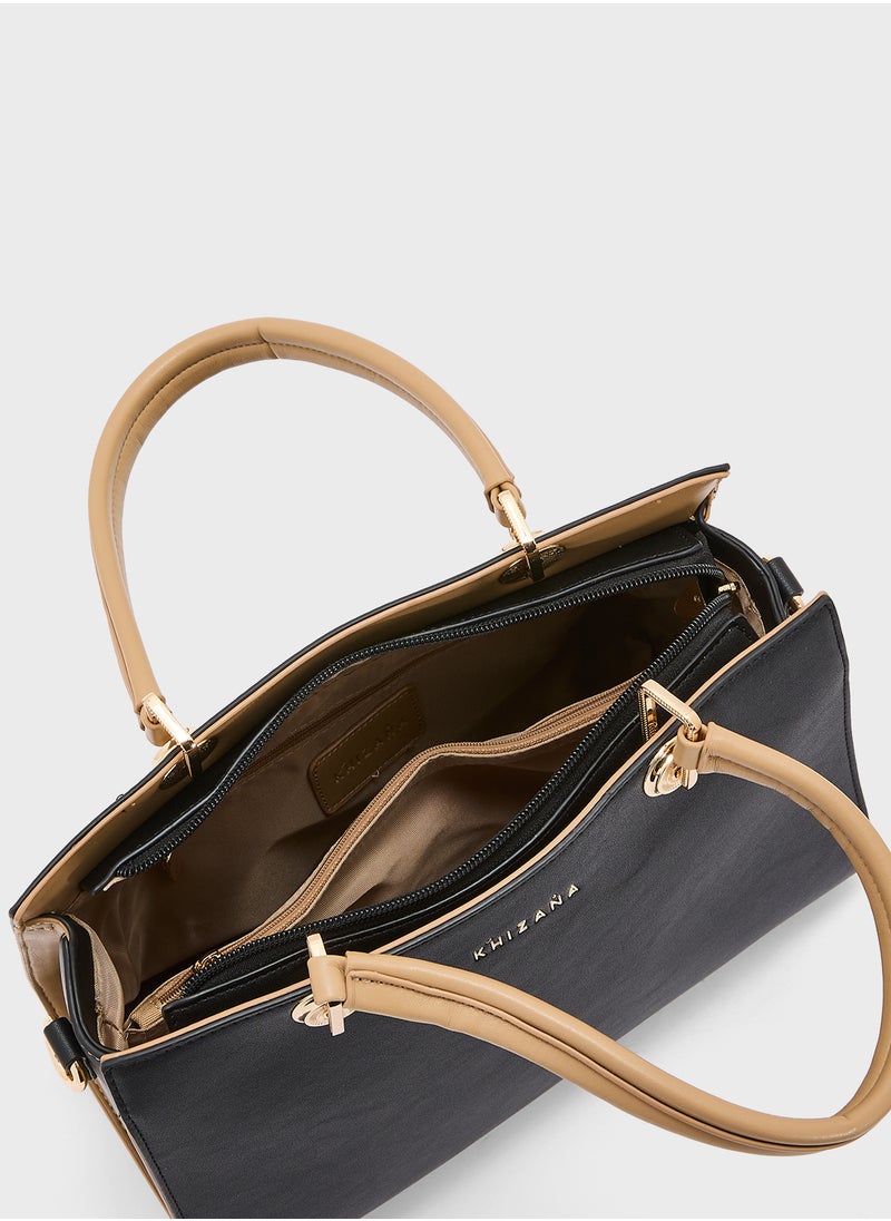 Khizana Contrast Handle Satchel Bag  - Image 5
