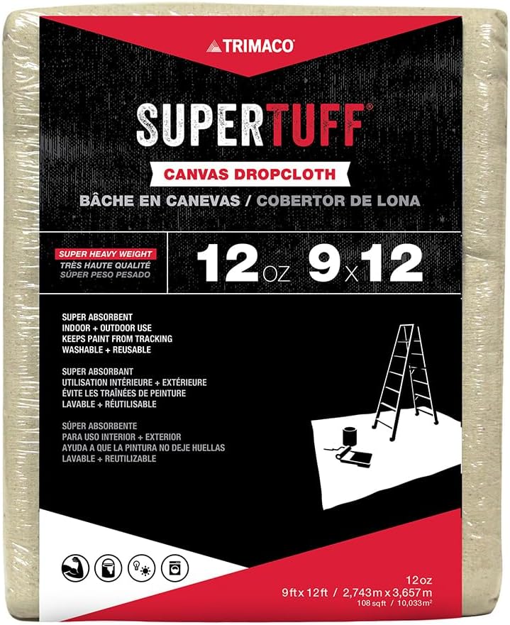 Trimaco SuperTuff 12 oz thick Premium Weight Canvas Drop Cloth, 9-feet x 12-feet - Image 1