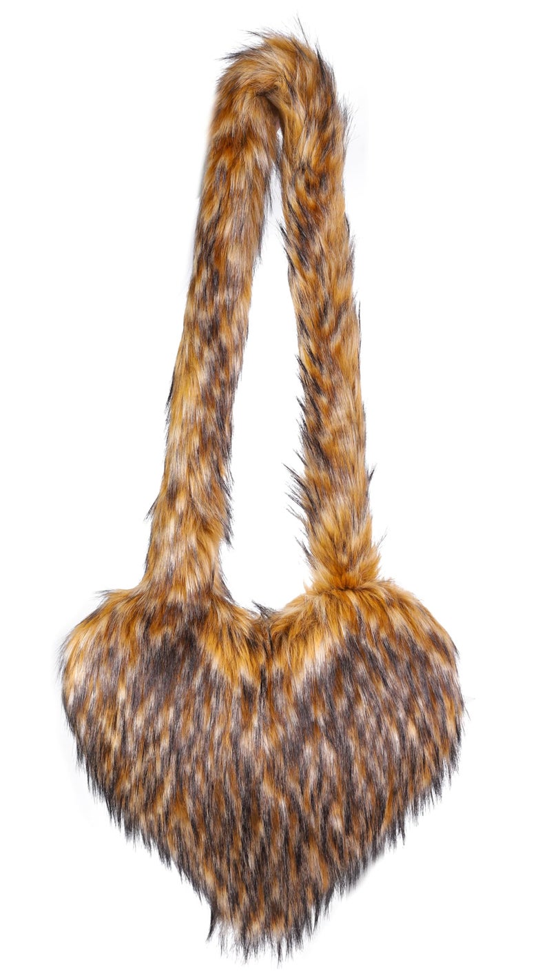 Rejolly Heart Shaped Furry Purse for Women Soft Crossbody Bag Large Fluffy Faux Fur Trendy Y2K Shoulder Bags for Girls Brown - Image 1