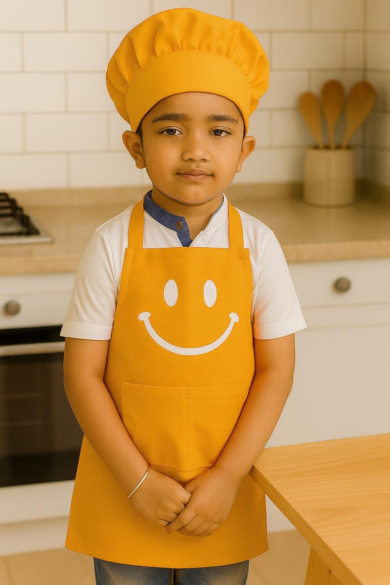 Switchon Polyester Waterproof Adjustable Kids Multi purpose Cooking Apron with a chef cap School Apron - Proudly made in india (Gold, 6Yrs to 11 Yrs) - Image 4