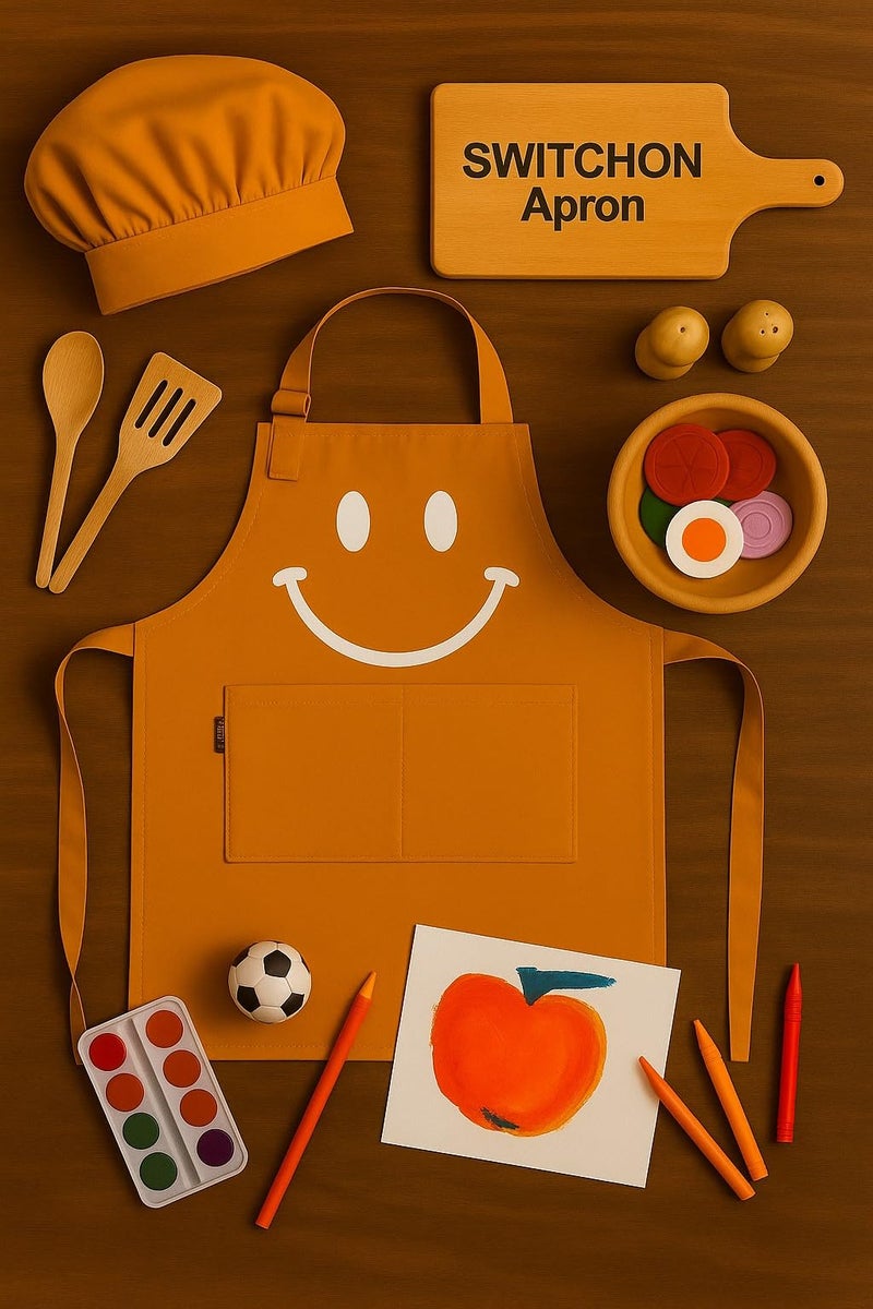 Switchon Polyester Waterproof Adjustable Kids Multi purpose Cooking Apron with a chef cap School Apron - Proudly made in india (Gold, 6Yrs to 11 Yrs) - Image 3