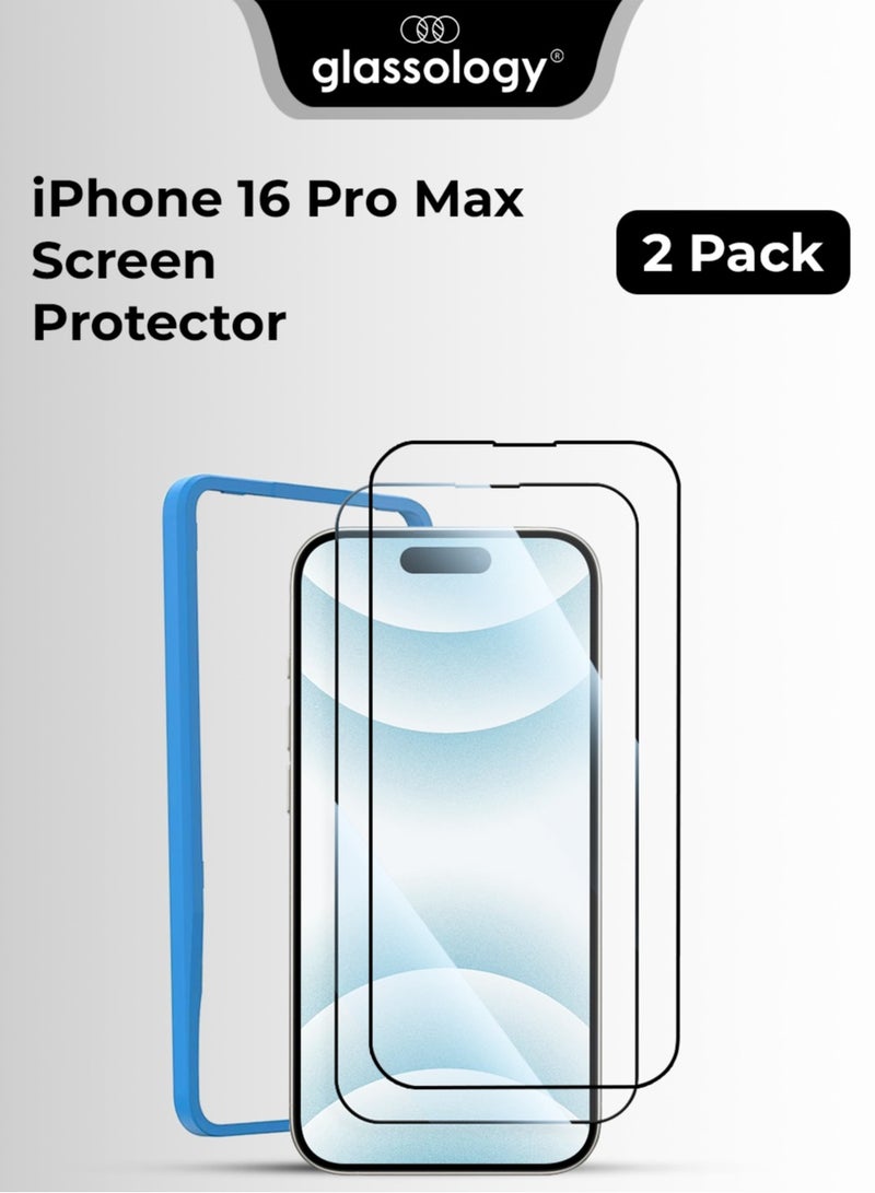 glassology 2Pack Screen Protector for iPhone 16 Pro Max 6.9" 9H+ Unbreakable HD Ultra Clear Tempered Glass Easy Install Full Coverage & Case-Friendly Includes Installer Frame - Image 1