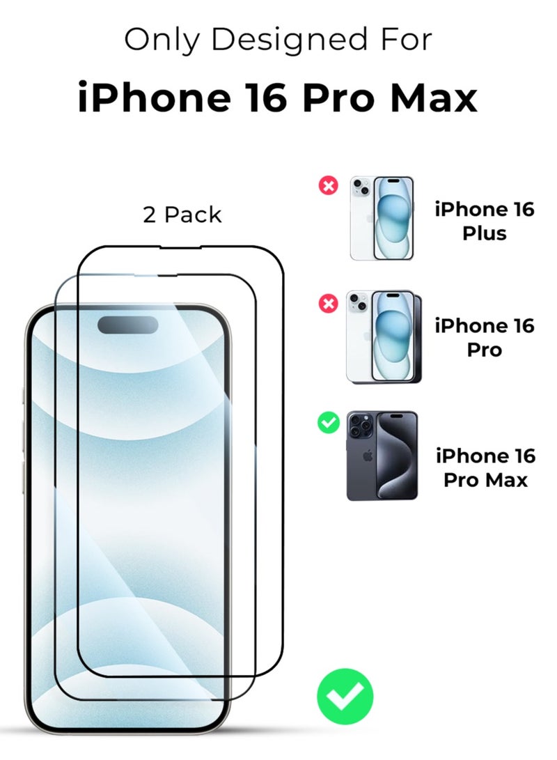glassology 2Pack Screen Protector for iPhone 16 Pro Max 6.9" 9H+ Unbreakable HD Ultra Clear Tempered Glass Easy Install Full Coverage & Case-Friendly Includes Installer Frame - Image 2