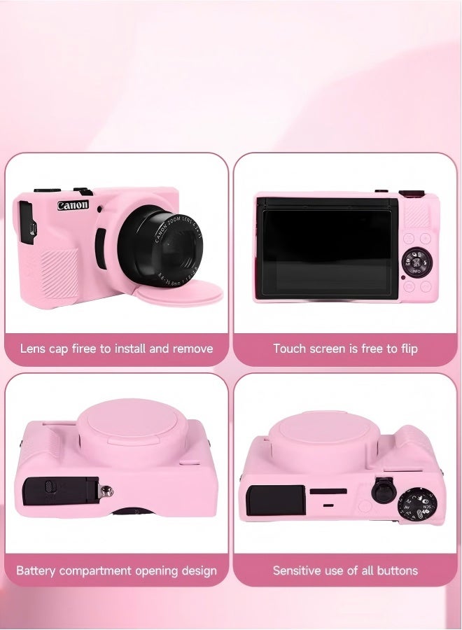 جراب حماية فاخر من السيليكون الناعم مع غطاء عدسة قابل للإزالة لكاميرا كانون باور شوت G7X مارك III الرقمية - قابل للغسل، خفيف الوزن، وحماية أنيقة (وردي) - Image 4