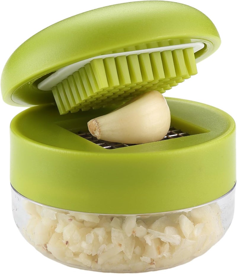 Stainless steel garlic pureer set Green (including 2 garlic presses, garlic cutters, grinders, storage containers and 2 cleaning brushes) - Image 4