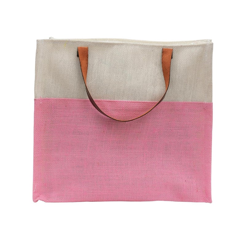 JUTEKA Stylish, Baby Pink,Durable, Multipurpose Hand Bag for Lunch, Shopping, Eco Friendly Jute Bag with Leather Handles…… - Image 2
