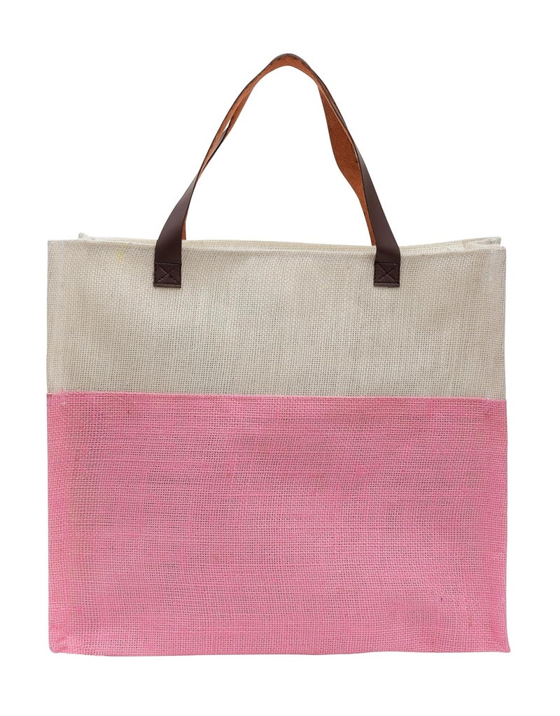 JUTEKA Stylish, Baby Pink,Durable, Multipurpose Hand Bag for Lunch, Shopping, Eco Friendly Jute Bag with Leather Handles…… - Image 4