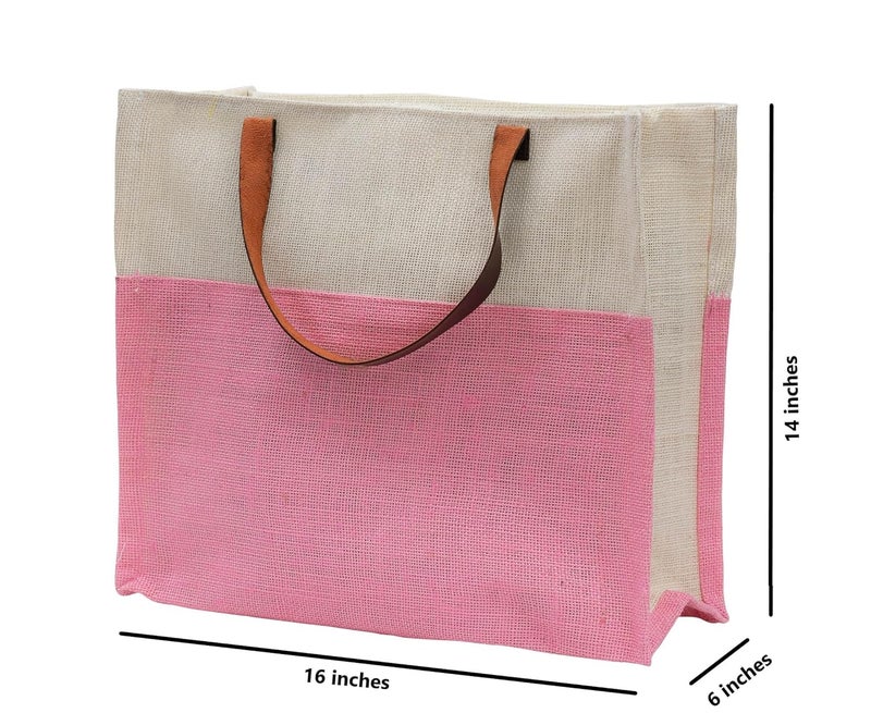 JUTEKA Stylish, Baby Pink,Durable, Multipurpose Hand Bag for Lunch, Shopping, Eco Friendly Jute Bag with Leather Handles…… - Image 5