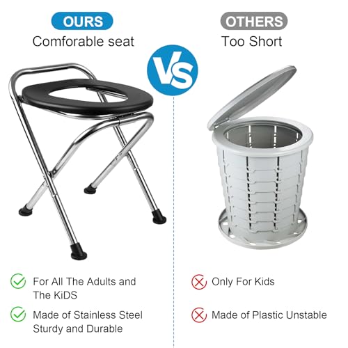 DSUWAZU Stainless Steel Portable Toilet for Camping & Travel - Foldable, Black - Image 3
