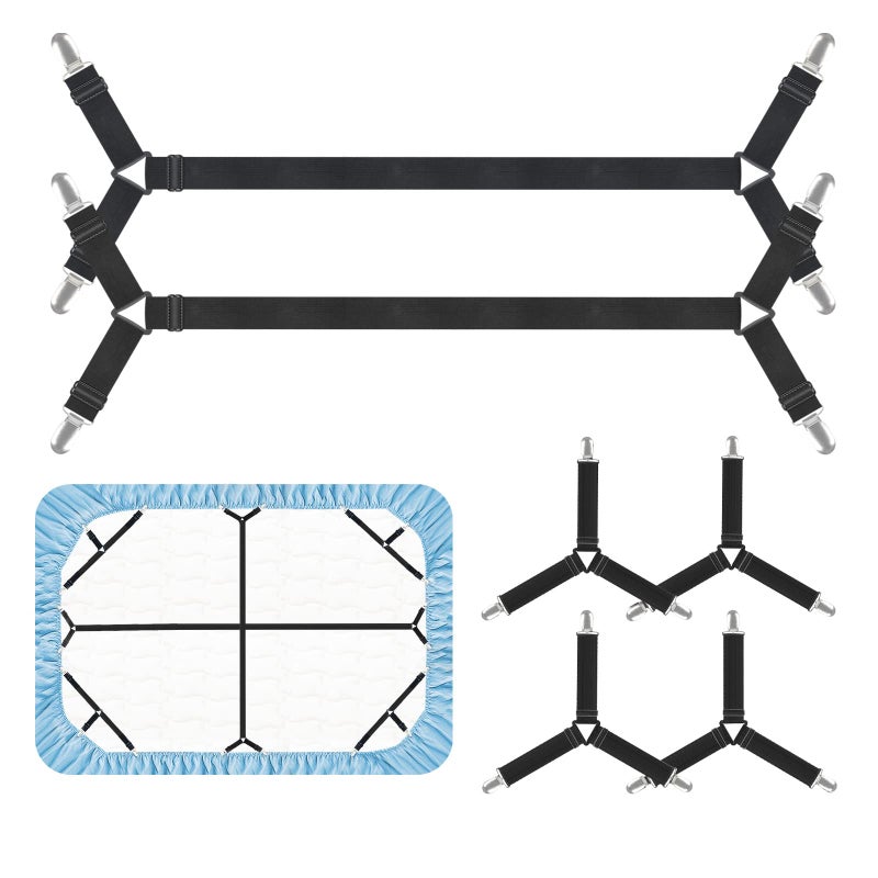 Scyrox Bed Sheet Clips 6 pcs Black Fitted Sheet Holder Straps Upgraded Triangle Bed Sheet Fasteners for Corners Elastic Adjustable Bed Sheet Straps for Full Queen King Twin Bed 