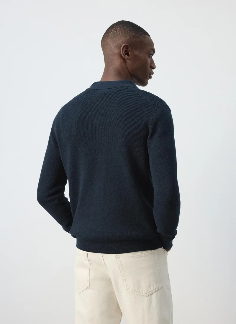 مانجو مان 100% Cotton Ribbed Knit Polo Shirt