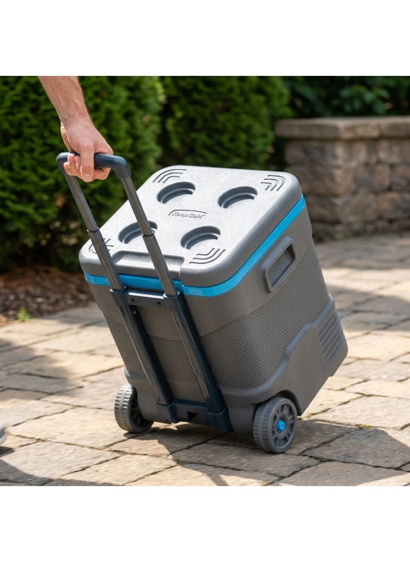 Keepcold Plastic Cooler Box with Wheels, Capacity, Portable Ice Chest for Picnics and Trips, with Pull Handle - Grey - Image 2