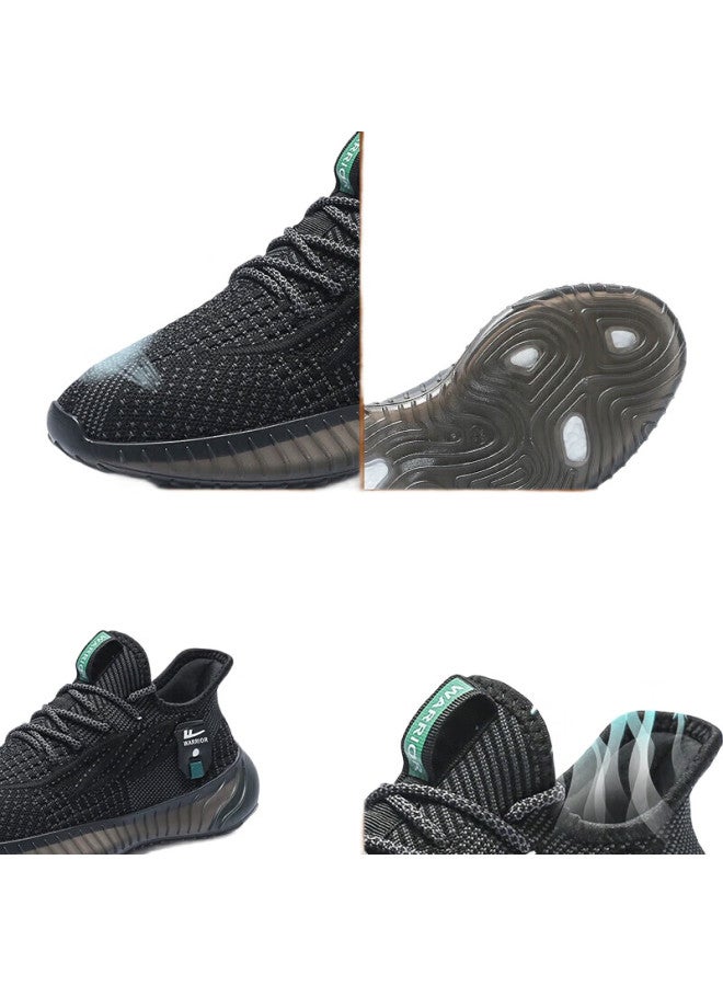 Pull Back Huili Men'S Shoes, Summer Mesh Breathable Sneakers, Soft-Soled Lightweight Running Shoes For Men, 1529Z, Black/Green, Size 41 - Image 1