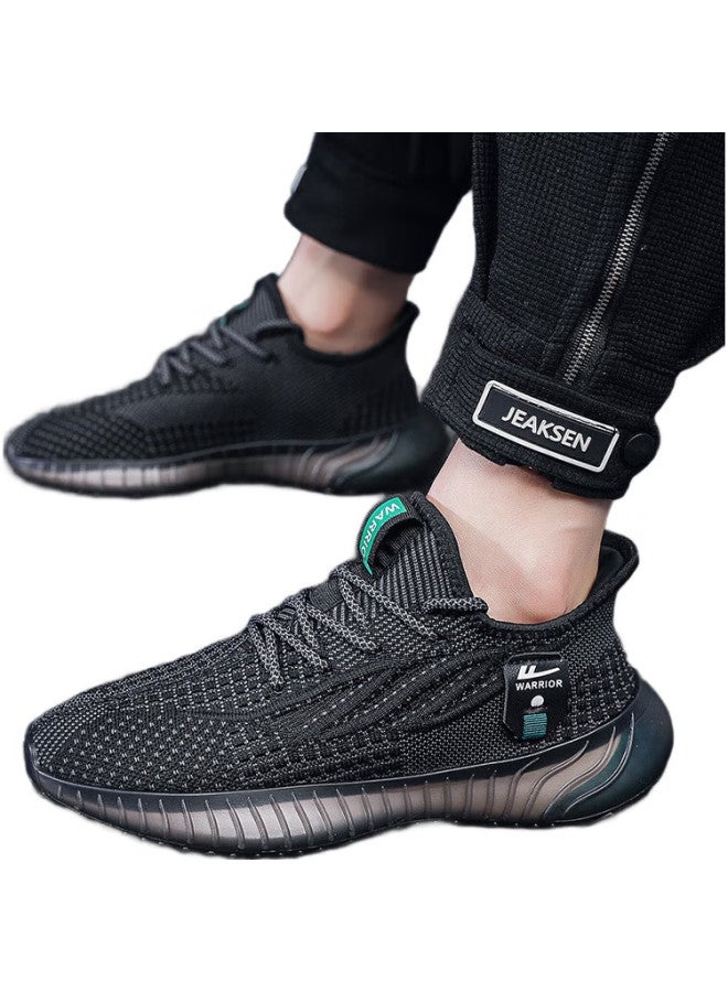 Pull Back Huili Men'S Shoes, Summer Mesh Breathable Sneakers, Soft-Soled Lightweight Running Shoes For Men, 1529Z, Black/Green, Size 41 - Image 3