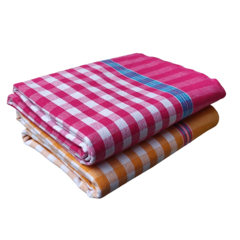 VUNNAVA Handloom 100% Pure Cotton Towels Small Size 26/52Inch(66/132cm) 2/4feet Heavy Quality (Multicolour Pack of 2) - Design 1 - Image 2