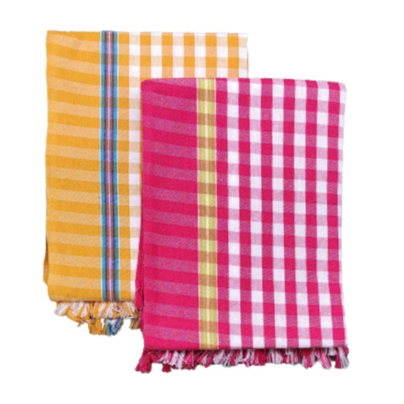 VUNNAVA Handloom 100% Pure Cotton Towels Small Size 26/52Inch(66/132cm) 2/4feet Heavy Quality (Multicolour Pack of 2) - Design 1 - Image 1