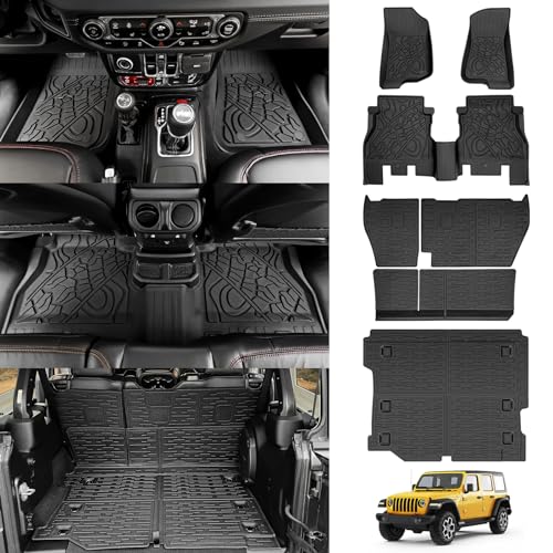 JTYZSM Cargo Mats for 20182025 Jeep Wrangler JL 4X4 Floor Liners with Trunk Mat Backrest Mat All Weather TPE Protector Rear Floor Trunk Liners for 1825 Wrangler JL 4X4 4 Door Accessories - Image 1