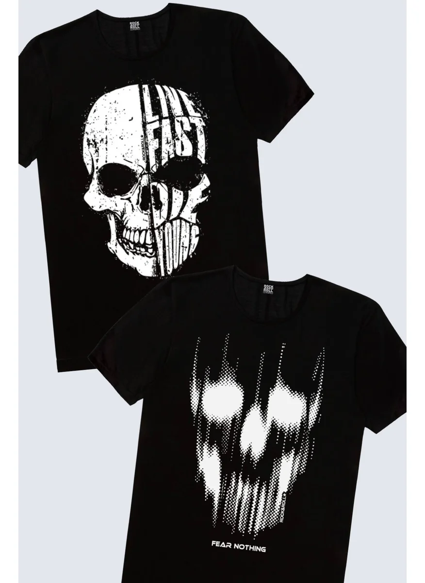 روك اند رول Matrix Skull Black, Live Fast Men's T-Shirt 2-Pack Eco