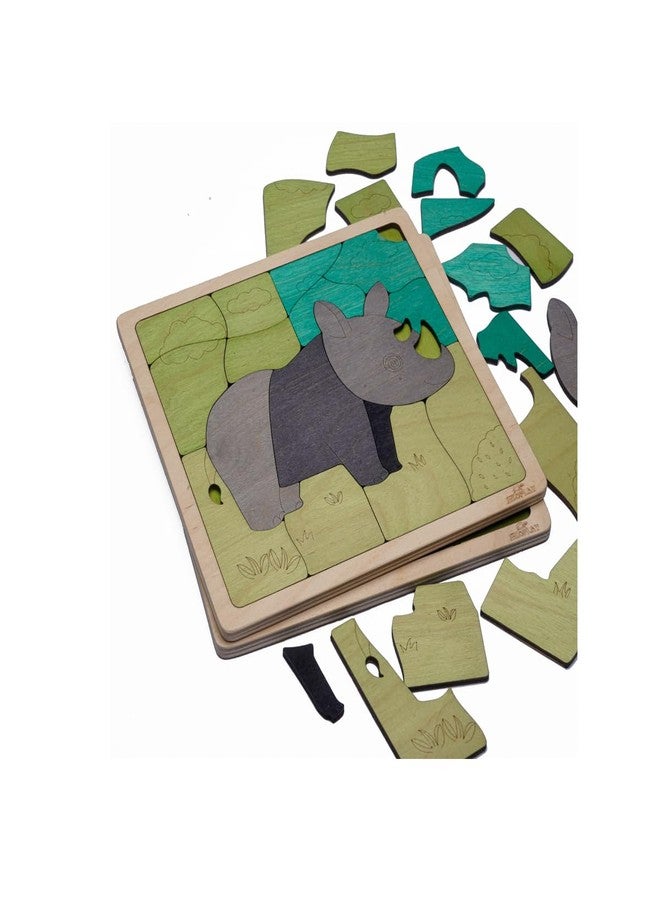 Ekoplay Tuff Rhinoceros Wooden Puzzle | 16 Pieces Jigsaw Puzzle | Endangered Animals For Kids 3 Years And Above - Image 5