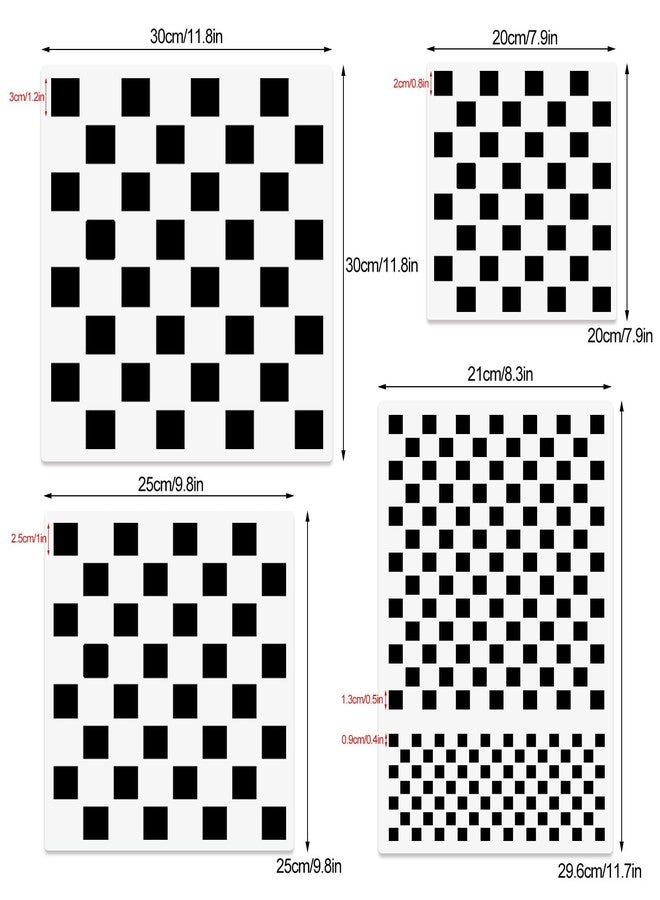 CODOHI قوالب لوح الشطرنج - 4 قطع بأحجام متنوعة قابلة لإعادة الاستخدام من بلاستيك مايلار للرسم على الخشب، الوسائد، الجدران، دفاتر القصاصات، صناعة البطاقات، الحرف اليدوية - Image 2