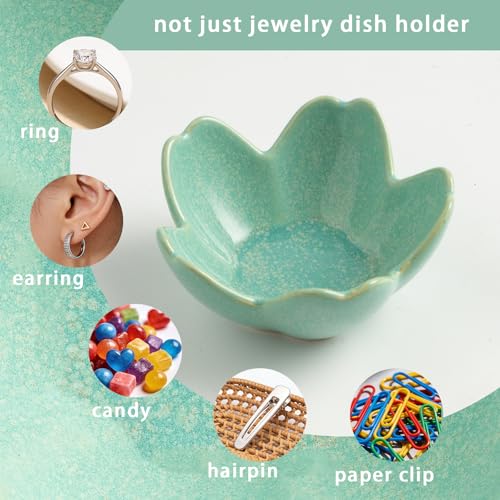 Mecaikru Flower Jewelry Tray Ceramic Ring Dish Jewelry Dish Small Trinket Tray Cute Ring Holder Key Bowl Decorative Plate Gifts For Mom/Sister/Friend, Birthday/Mother's Day/Christmas Gift (dark green) - Image 4