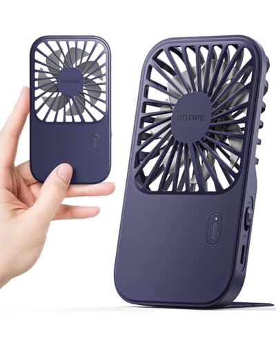Otlonpe Rechargeable Mini Portable Handheld Fan, Small Personal Battery Powered Handheld Portable Fans for Hand Held Desktop Travel, Foldable Stand, Slim Cordless, Wrist Strap, 3-Speed (Blue) - Image 1