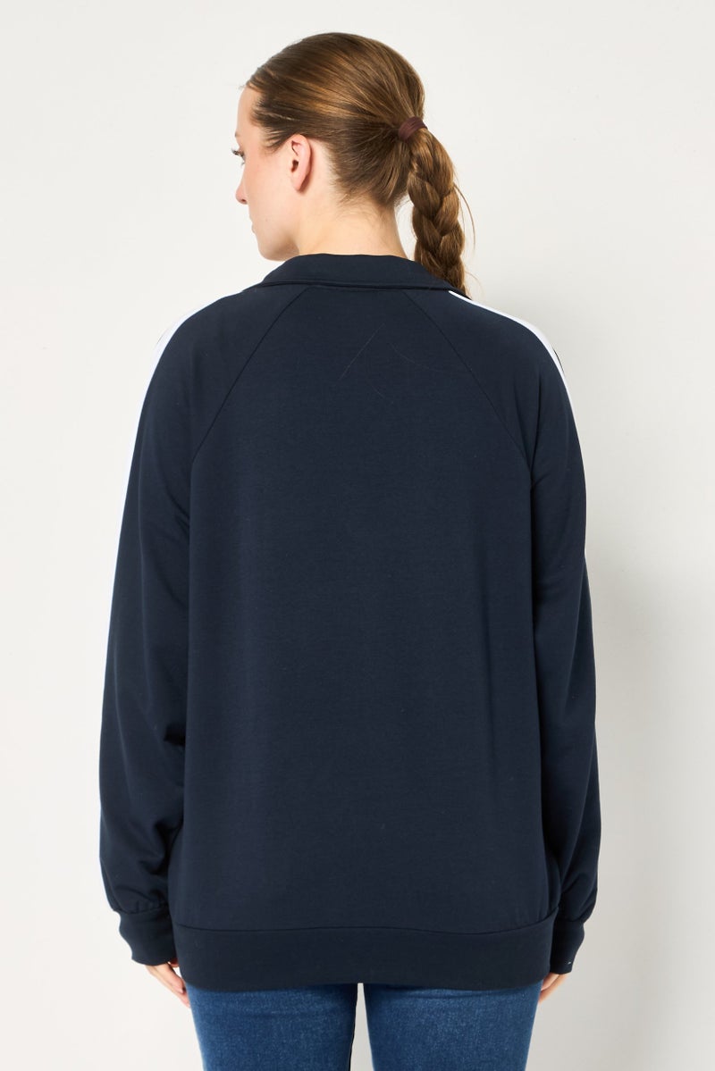 DeFacto Women Spread Collar Long Sleeve Graphic Print Sweatshirt, Navy - Image 2