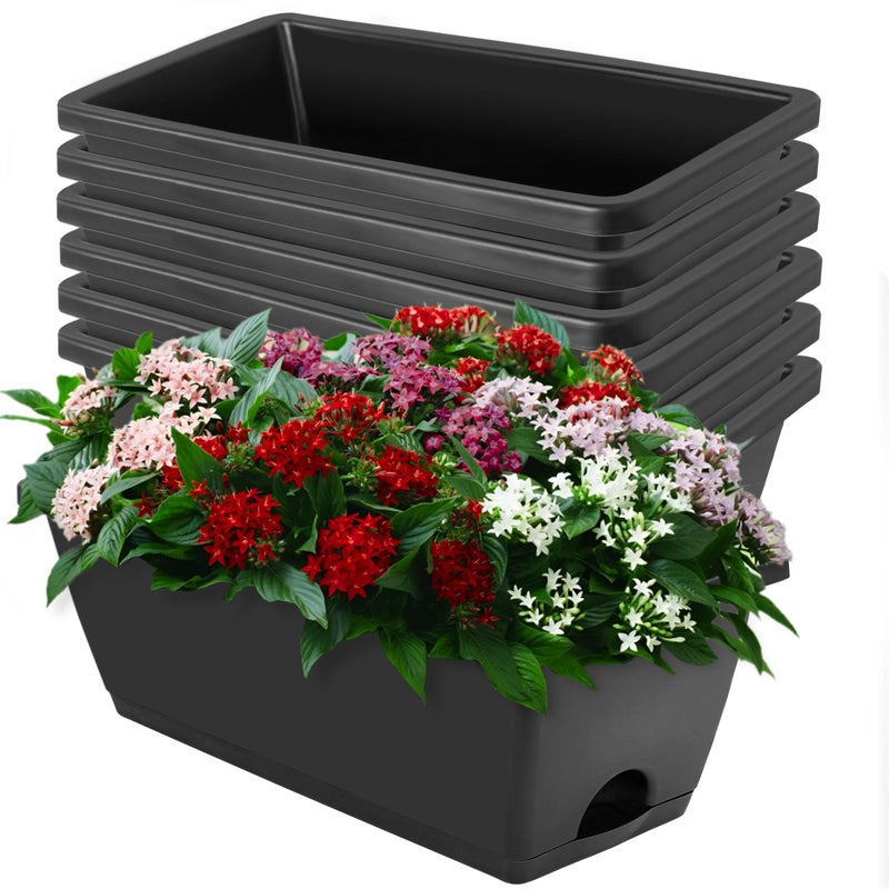LOCONHA Window Box Planter Plastic Vegetable Flower Planters Boxes 17 Inches Rectangular Flower Pots with Saucers for Indoor Outdoor Garden Patio Home Decor 7 Dark Grey - Image 2