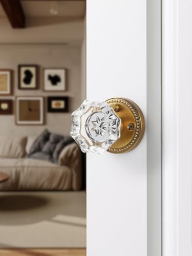 SORWDUERM 4 Pack Antique Brass Door Knobs Crystal Door Knob Interior Privacy Door Knob for Bedroom and Bathroom Glass Door Knob,Zinc Alloy - Image 4