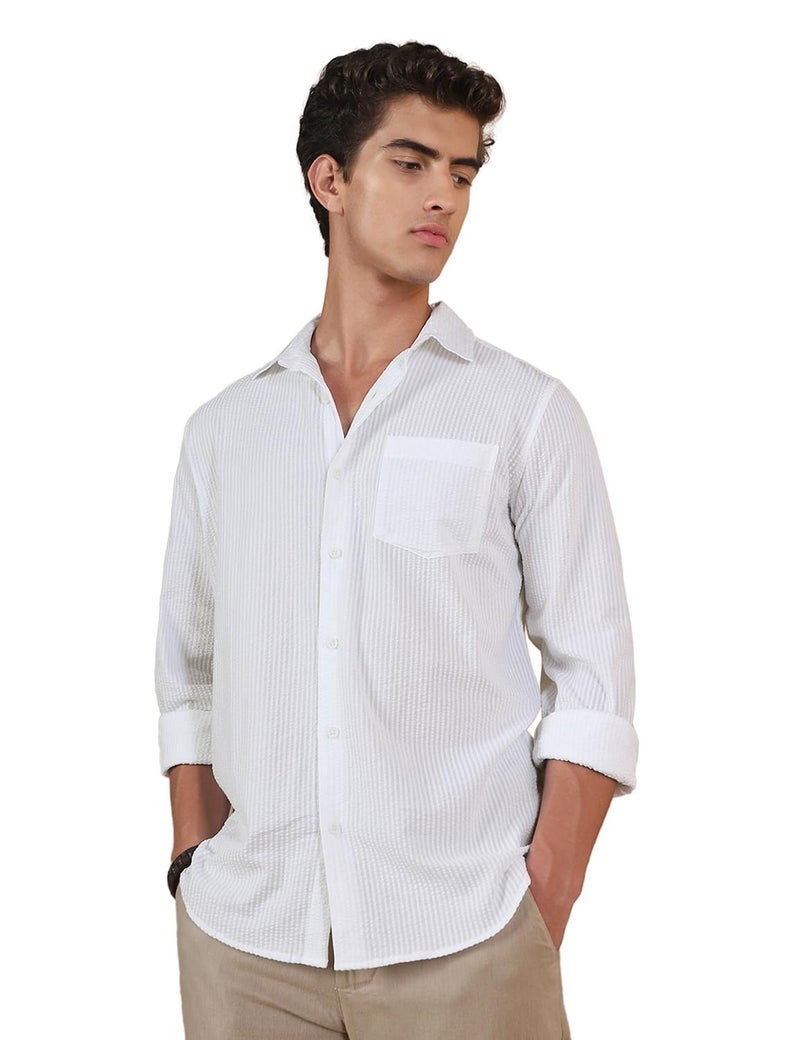 FYLTR Men's Full Sleeve Casual FIT Shirt,Ivory White, Small - Image 5