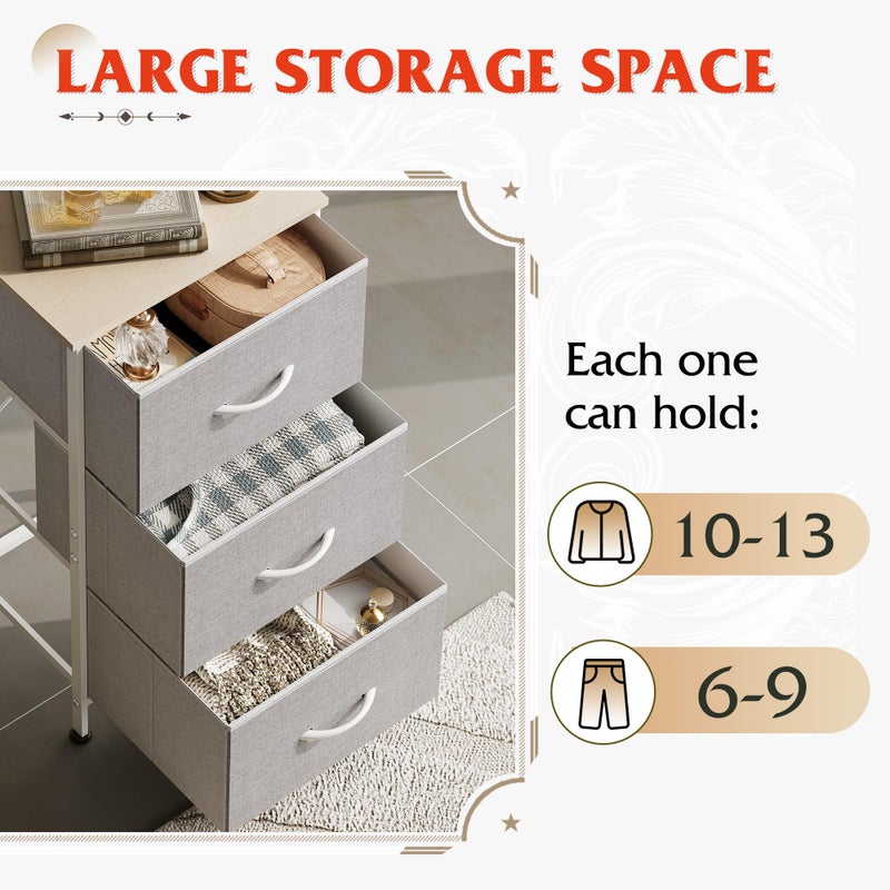 WLIVE Nightstand with 3 Drawers, Fabric Dresser, Organizer Unit, Storage Dresser for Bedroom, Hallway, Entryway, Closets, Sturdy Steel Frame, Wood Top, Easy Pull Handle, Light Grey - Image 4