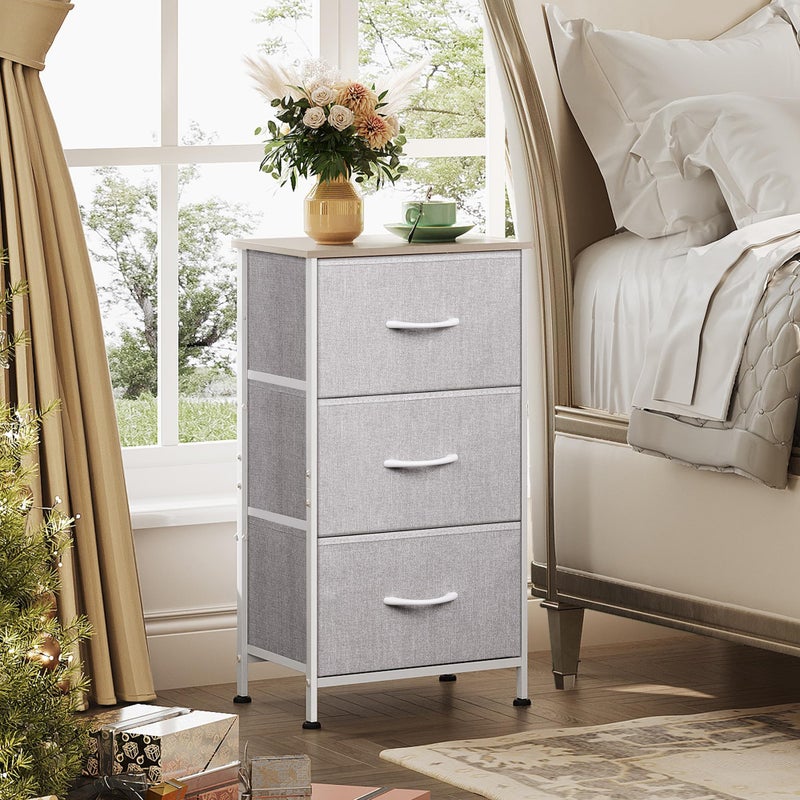 WLIVE Nightstand with 3 Drawers, Fabric Dresser, Organizer Unit, Storage Dresser for Bedroom, Hallway, Entryway, Closets, Sturdy Steel Frame, Wood Top, Easy Pull Handle, Light Grey - Image 2