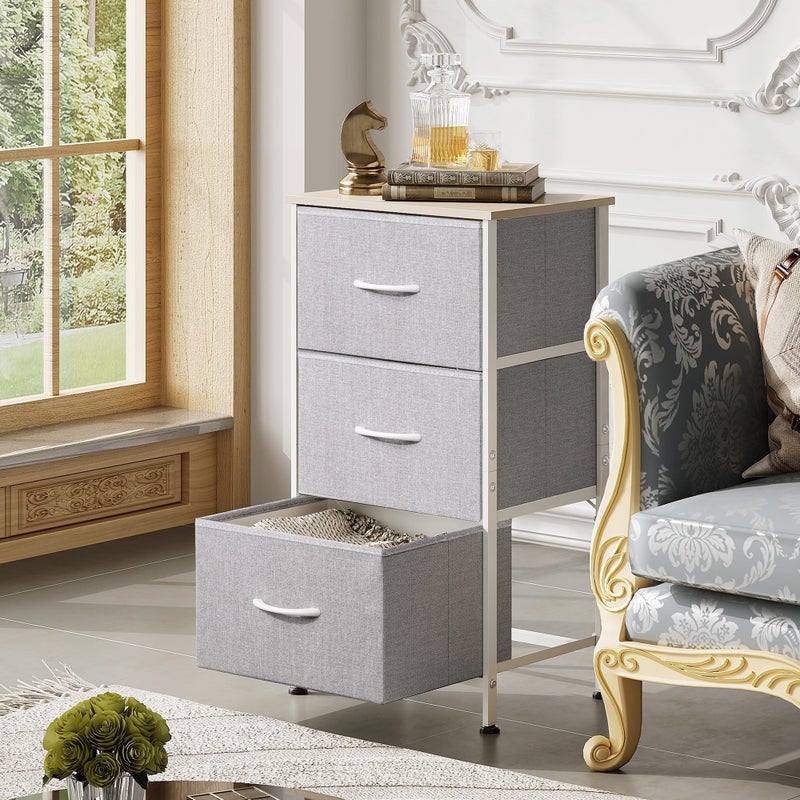 WLIVE Nightstand with 3 Drawers, Fabric Dresser, Organizer Unit, Storage Dresser for Bedroom, Hallway, Entryway, Closets, Sturdy Steel Frame, Wood Top, Easy Pull Handle, Light Grey - Image 3